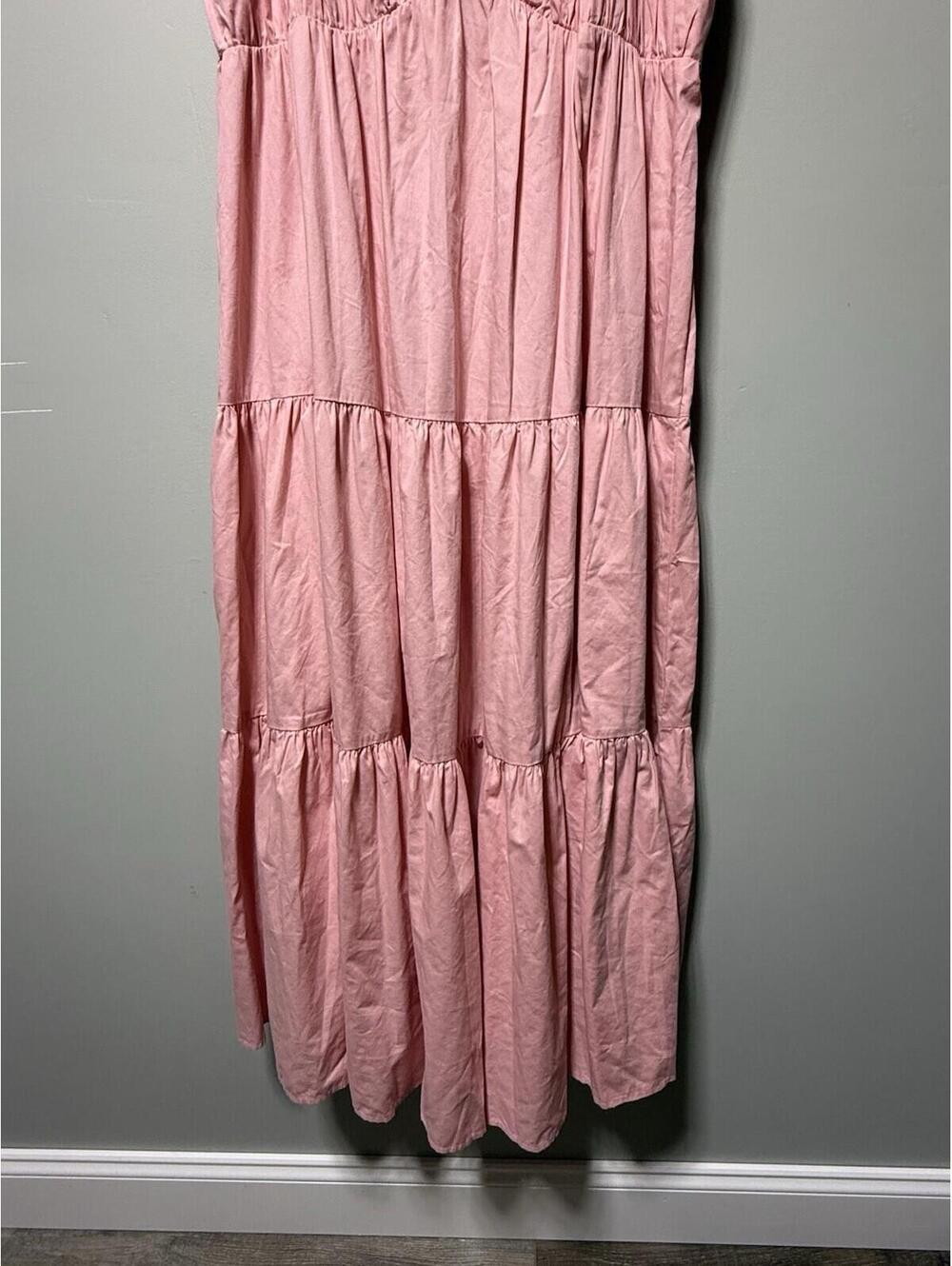 Abercrombie & Fitch Pink Poplin Tiered Smocked Square Neck Maxi Dress XLT - Picture 3 of 8